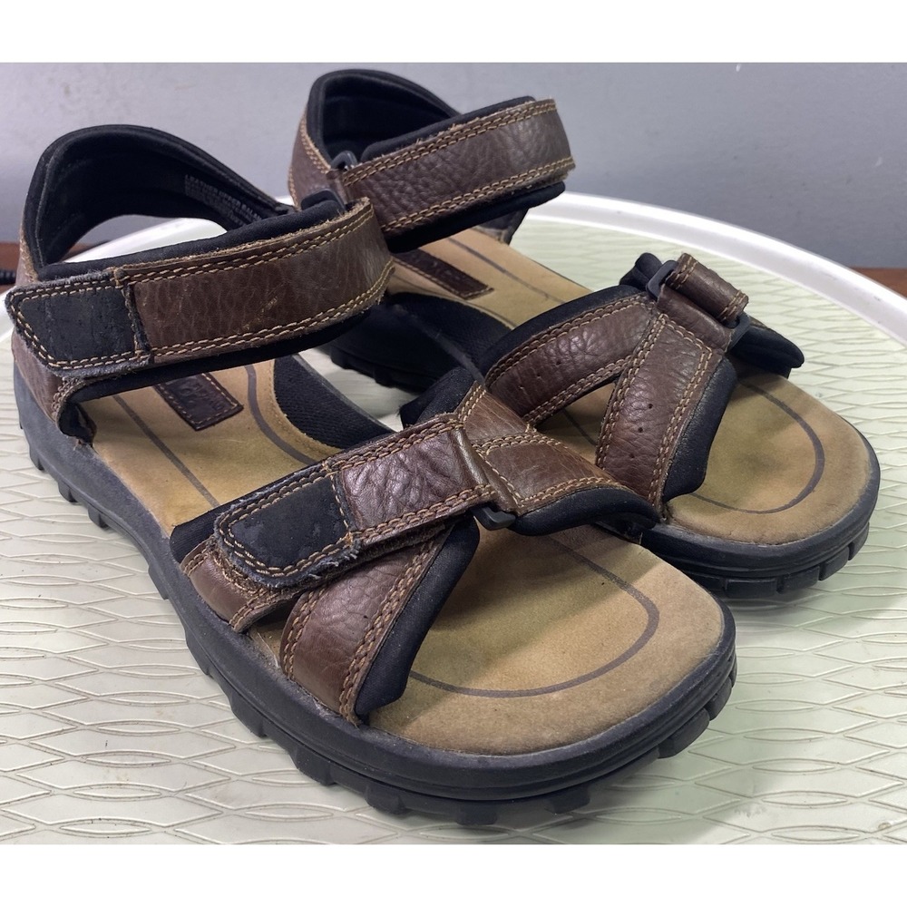 Cherokee Men's Leather Strappy Shoes Brown Hook & Loop Casual Sandals Sz. 9‎